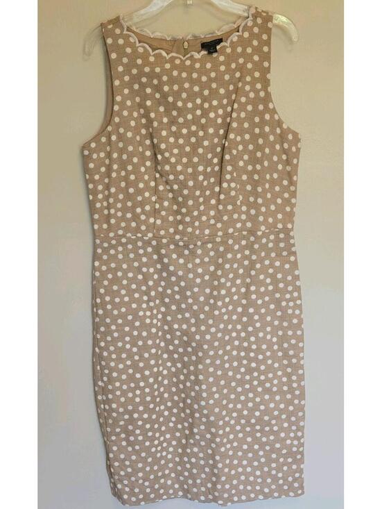 Ann Taylor Dresses & Skirts - NWOT Ann Taylor Petite 6P Beige White Polka Dot Sheath Dress Scallop Neck Office